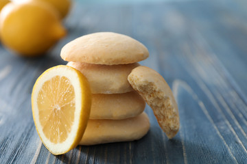 Homemade cookies with lemon flavor on wooden table