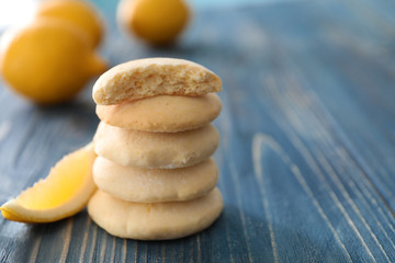 Fototapeta na wymiar Homemade cookies with lemon flavor on wooden table