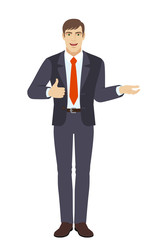 Businessman gesticulating and showing thumb up