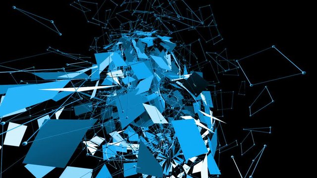 Abstract blue waving 3D grid or mesh of pulsating geometric objects. Use as abstract fantas abstracty background. Blue geometric vibrating environment or pulsating math or chemical background.