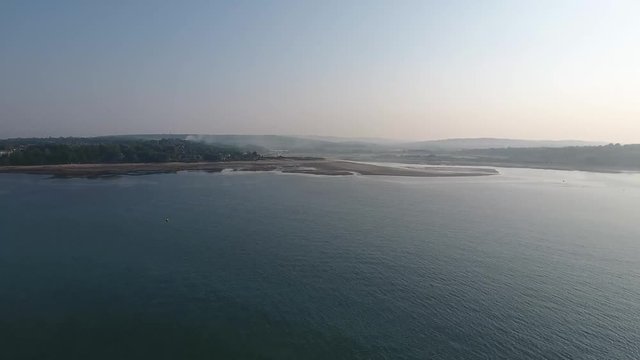England Isle of Wight Aerial View Beach St Helens Harbour Harbour Office Brading Haven low tide in dry Harbour ebb and flow falling tide and rising tide late afternoon sun down near Ship Route