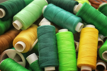 Many green threads, close up