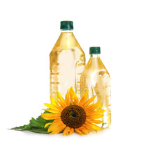 Bottles of cooking oil, isolated on white