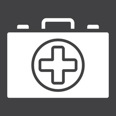 First aid kit box glyph icon, medicine and healthcare, medical case sign vector graphics, a solid pattern on a black background, eps 10.