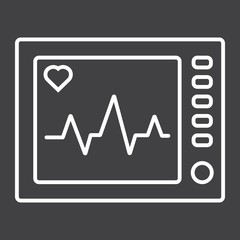 Ecg Machine line icon, medicine and healthcare, heartbeat sign vector graphics, a linear pattern on a black background, eps 10.