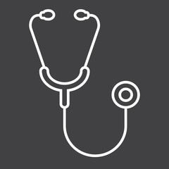 Stethoscope line icon, medicine and healthcare, diagnostic sign vector graphics, a linear pattern on a black background, eps 10.