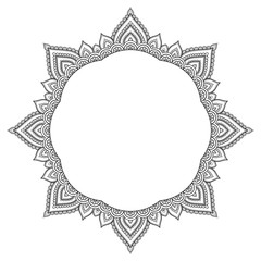 Circular pattern in the form of a mandala. Henna tatoo mandala. Mehndi style. Decorative pattern in oriental style. Coloring book page.