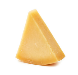 Piece of Parmesan cheese on white background