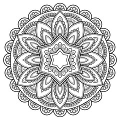 Circular pattern in the form of a mandala. Henna tatoo mandala. Mehndi style. Decorative pattern in oriental style. Coloring book page.