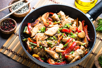 Chicken stir fry with   vegetables.