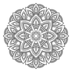 Circular pattern in the form of a mandala. Henna tatoo mandala. Mehndi style. Decorative pattern in oriental style. Coloring book page.