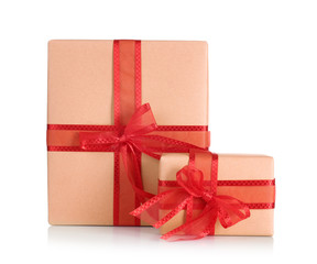 Gift boxes on white background. Christmas concept