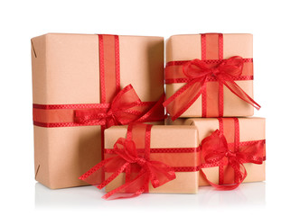Gift boxes on white background. Christmas concept