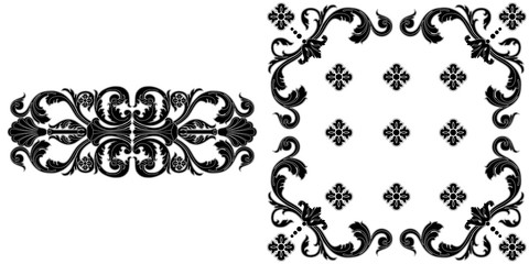 Set of vintage baroque ornament, corner. Retro pattern antique style acanthus. Decorative design element filigree calligraphy vector. - stock vector