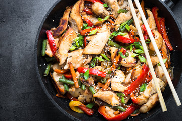Chicken stir fry with   vegetables.