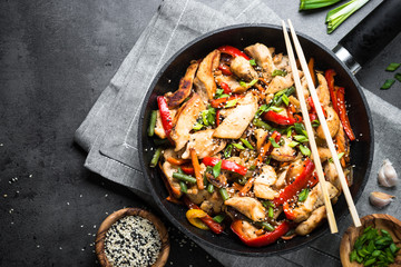 Chicken stir fry with   vegetables.