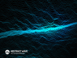 Vector abstract futuristic digital illustration. Wavy Background. Computer geometric digital connection structure. Futuristic blue abstract grid. Intelligence artificial