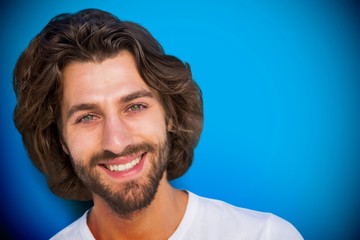 Composite image of profile portrait serious brunette man 