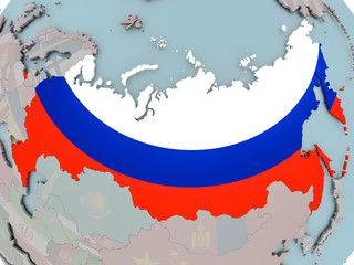 Fototapeta premium Russia on political globe with flag