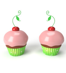 two cup cake with cherry