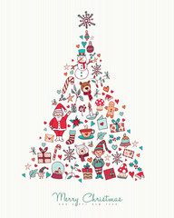 Christmas and new year hand drawn icon pine tree