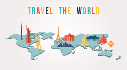 Fototapeta premium Travel the world paper cut monument map design