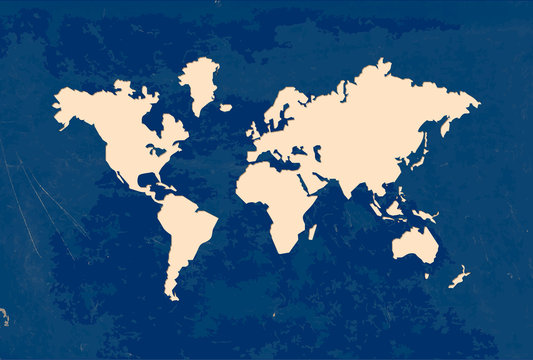 Paper cut world map grunge texture illustration