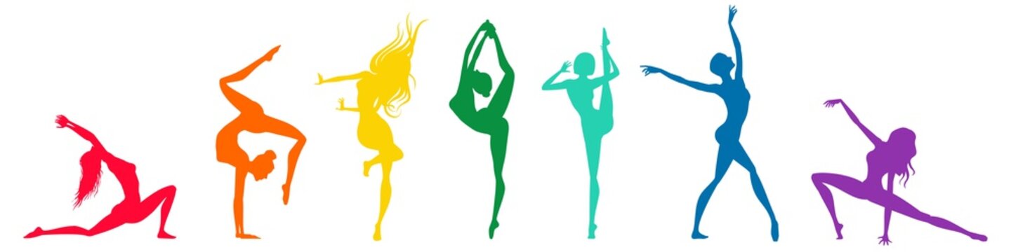 Colorfully silhouettes of dancers on a white background, vector