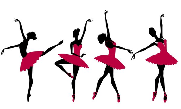 Silhouettes of ballerinas on a white background, vector
