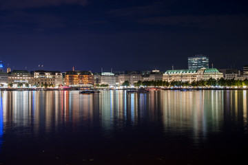 Fototapeta na wymiar nightly panorama of Hamburg - Inner City with laser beam