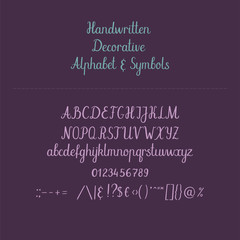 Calligraphic alphabet. Handwritten brush font. Uppercase, lowercase, ampersand. Wedding calligraphy