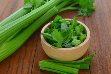Fresh celery On a wooden background