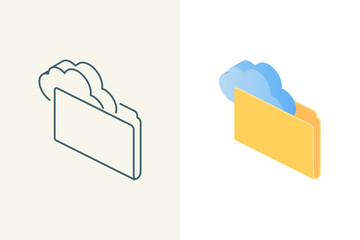 Folder with cloud isometric linear and flat icons