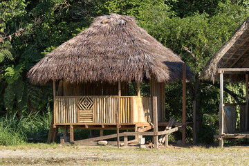 Fototapeta na wymiar June 6, 2017 Misahualli, Ecuador: small habitation shack made of bamboo in the Amazon area