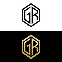 initial letters logo gr black and gold monogram hexagon shape vector - obrazy, fototapety, plakaty