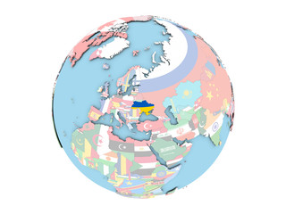 Obraz premium Ukraine on globe isolated
