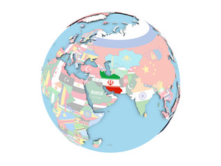 Iran on globe isolated