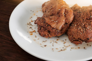 Grilled chicken / Grilled chicken on white plate.