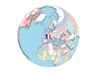 France on globe isolated