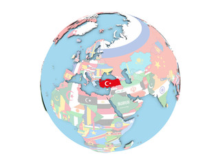 Turkey on globe isolated