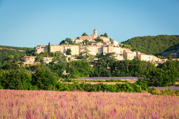 Morning under charming town Banon, Provence, France
