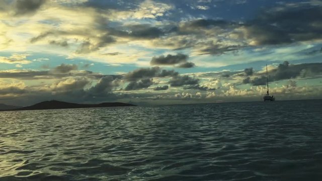 Beautiful shot of ocean and coast of island in the Caribbean during sunset