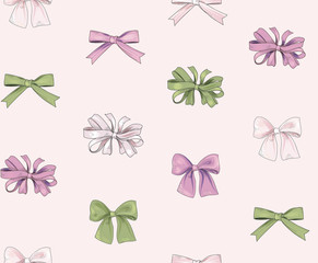 Fototapeta premium Bow fashion seamless pattern. Holiday decor Gift background