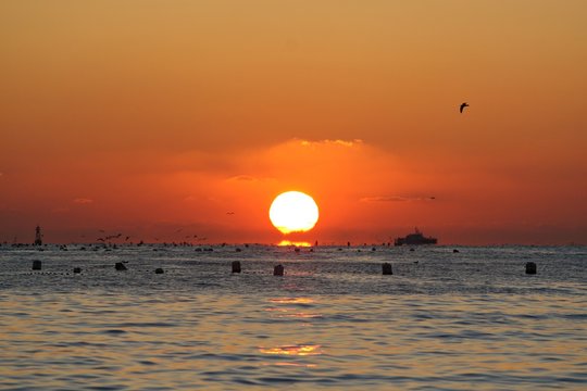 The beautiful morning sunrise at the sea