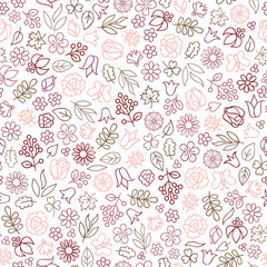 Flower icon seamless pattern. Floral leaves, flowers. White texture