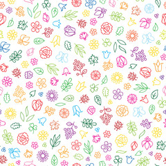 Floral icon seamless pattern.  Flowers and leaves summer background