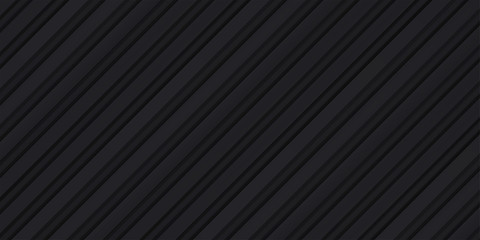 Obraz premium Volume realistic embossing texture, iron fence, inclined strips, black 3d geometric pattern, design vector dark background