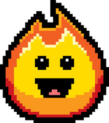 Smiling 8-Bit Cartoon Flame