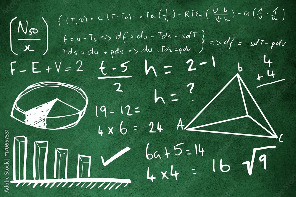 Poster Composite image of triangle shape with graph and equations