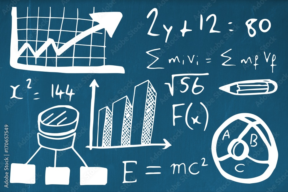 Sticker Composite image of bar graph with mathematics equations